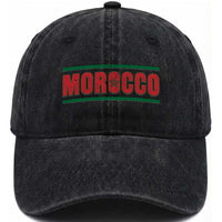 Proud Moroccan Vintage Marocco Flag Green Stripes Washed Cotton Baseball Cap