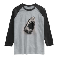 Vintage Great White Shark Jaw Graphic Raglan Shirt Marine Life Gifts