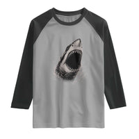 Vintage Great White Shark Jaw Graphic Raglan Shirt Marine Life Gifts