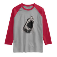 Vintage Great White Shark Jaw Graphic Raglan Shirt Marine Life Gifts
