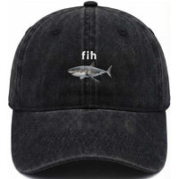 Funny Fih Shark Misspelled Fish Meme Washed Cotton Baseball Cap Great White Shark Lover