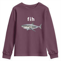 Funny Fih Shark Misspelled Fish Meme Youth Sweatshirt Great White Shark Lover