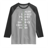 Veterans Valor Service Patriot Hero Sacrifice Courage Honor Raglan Shirt - Wonder Print Shop