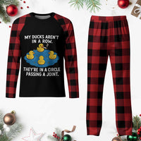 My Duck Arent In A Row They Are In A Circle Passing A Joint Plaid Pajama Set Funny Duck Cannabis Cigarette