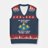 My Duck Arent In A Row They Are In A Circle Passing A Joint V-Neck Knit Sweater Vest Funny Duck Cannabis Cigarette