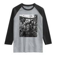 Funny Cryptid Creatures Selfie Raglan Shirt Bigfoot Alien Cryptozoology Fantasy Mythical Monsters