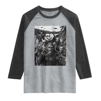 Funny Cryptid Creatures Selfie Raglan Shirt Bigfoot Alien Cryptozoology Fantasy Mythical Monsters