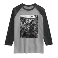 Funny Cryptid Creatures Selfie Raglan Shirt Bigfoot Alien Cryptozoology Fantasy Mythical Monsters