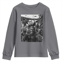 Funny Cryptid Creatures Selfie Youth Sweatshirt Bigfoot Alien Cryptozoology Fantasy Mythical Monsters