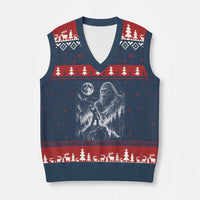 Bigfoot Howling at Moon Mystical Forest V-Neck Knit Sweater Vest Funny Sasquatch Nature Lover