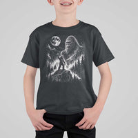 Bigfoot Howling at Moon Mystical Forest T Shirt For Kid Funny Sasquatch Nature Lover