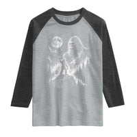 Bigfoot Howling at Moon Mystical Forest Raglan Shirt Funny Sasquatch Nature Lover