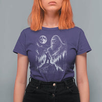 Bigfoot Howling at Moon Mystical Forest T Shirt For Women Funny Sasquatch Nature Lover