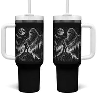 Bigfoot Howling at Moon Mystical Forest Tumbler With Handle Funny Sasquatch Nature Lover