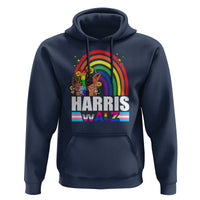Harris Walz Hoodie LGBT Rainbow Flag Hand Rise Flower Unity - Wonder Print Shop