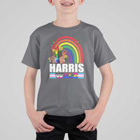Harris Walz T Shirt For Kid LGBT Rainbow Flag Hand Rise Flower Unity - Wonder Print Shop
