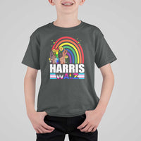 Harris Walz T Shirt For Kid LGBT Rainbow Flag Hand Rise Flower Unity - Wonder Print Shop