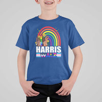 Harris Walz T Shirt For Kid LGBT Rainbow Flag Hand Rise Flower Unity - Wonder Print Shop