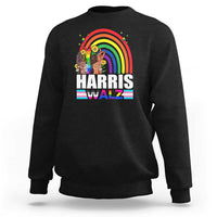 Harris Walz Sweatshirt LGBT Rainbow Flag Hand Rise Flower Unity - Wonder Print Shop