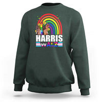 Harris Walz Sweatshirt LGBT Rainbow Flag Hand Rise Flower Unity - Wonder Print Shop