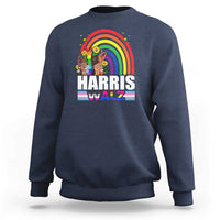 Harris Walz Sweatshirt LGBT Rainbow Flag Hand Rise Flower Unity - Wonder Print Shop