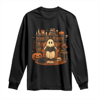 Halloween Book Lover Long Sleeve Shirt Spooky Ghost Reading Book Librarians Bookworm - Wonder Print Shop