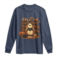 Halloween Book Lover Long Sleeve Shirt Spooky Ghost Reading Book Librarians Bookworm - Wonder Print Shop