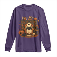 Halloween Book Lover Long Sleeve Shirt Spooky Ghost Reading Book Librarians Bookworm - Wonder Print Shop