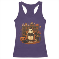 Halloween Book Lover Racerback Tank Top Spooky Ghost Reading Book Librarians Bookworm - Wonder Print Shop