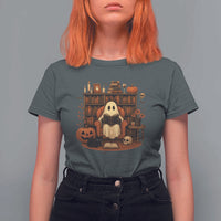 Halloween Book Lover T Shirt For Women Spooky Ghost Reading Book Librarians Bookworm - Wonder Print Shop