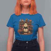 Halloween Book Lover T Shirt For Women Spooky Ghost Reading Book Librarians Bookworm - Wonder Print Shop
