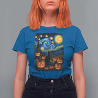 Halloween Cat Starry Night Van Gogh Cat Lovers T Shirt For Women - Wonder Print Shop