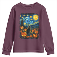 Halloween Cat Starry Night Van Gogh Cat Lovers Youth Sweatshirt - Wonder Print Shop
