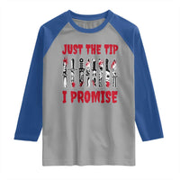 Funny Halloween Just The Tip I Promise Raglan Shirt Horror Movie Knives - Wonder Print Shop