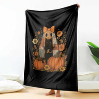 Halloween Vintage Patchwork Ghost Holding Black Cat Groovy Floral Throw Blanket - Wonder Print Shop