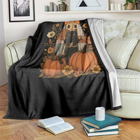 Halloween Vintage Patchwork Ghost Holding Black Cat Groovy Floral Throw Blanket - Wonder Print Shop