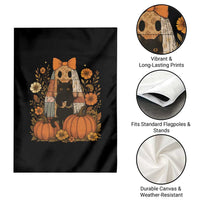 Halloween Vintage Patchwork Ghost Holding Black Cat Groovy Floral Garden Flag - Wonder Print Shop