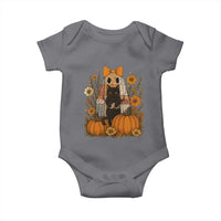 Halloween Vintage Patchwork Ghost Holding Black Cat Groovy Floral Baby Onesie - Wonder Print Shop
