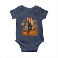 Halloween Vintage Patchwork Ghost Holding Black Cat Groovy Floral Baby Onesie - Wonder Print Shop