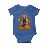 Halloween Vintage Patchwork Ghost Holding Black Cat Groovy Floral Baby Onesie - Wonder Print Shop