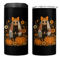 Halloween Vintage Patchwork Ghost Holding Black Cat Groovy Floral 4 in 1 Can Cooler Tumbler - Wonder Print Shop