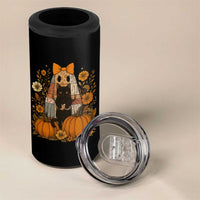 Halloween Vintage Patchwork Ghost Holding Black Cat Groovy Floral 4 in 1 Can Cooler Tumbler - Wonder Print Shop