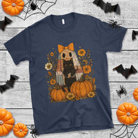 Halloween Vintage Patchwork Ghost Holding Black Cat Groovy Floral T Shirt - Wonder Print Shop