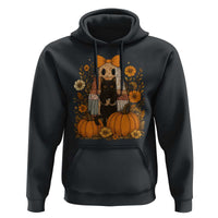 Halloween Vintage Patchwork Ghost Holding Black Cat Groovy Floral Hoodie - Wonder Print Shop