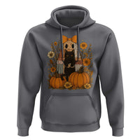 Halloween Vintage Patchwork Ghost Holding Black Cat Groovy Floral Hoodie - Wonder Print Shop