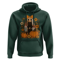 Halloween Vintage Patchwork Ghost Holding Black Cat Groovy Floral Hoodie - Wonder Print Shop