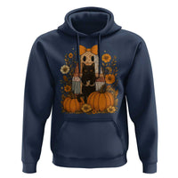Halloween Vintage Patchwork Ghost Holding Black Cat Groovy Floral Hoodie - Wonder Print Shop