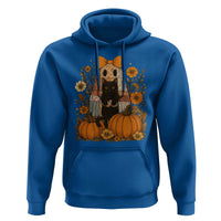 Halloween Vintage Patchwork Ghost Holding Black Cat Groovy Floral Hoodie - Wonder Print Shop