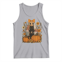 Halloween Vintage Patchwork Ghost Holding Black Cat Groovy Floral Tank Top - Wonder Print Shop