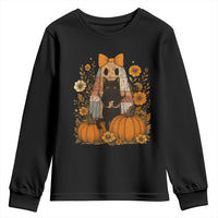 Halloween Vintage Patchwork Ghost Holding Black Cat Groovy Floral Youth Sweatshirt - Wonder Print Shop